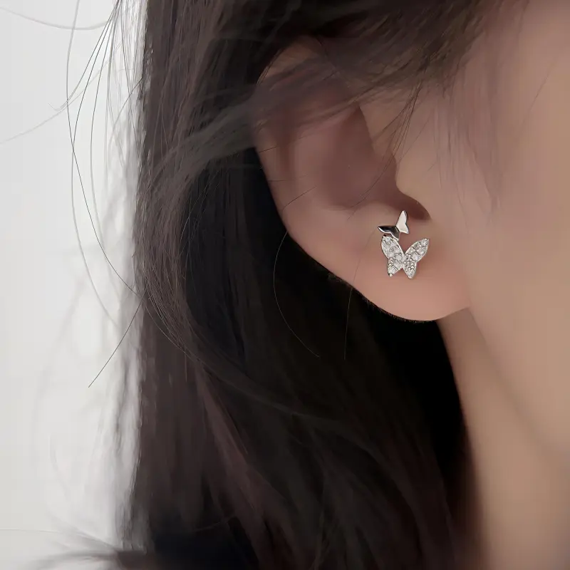 BAIJUAN Zircon With 999 Fine Silver Stud Earrings Women's-1