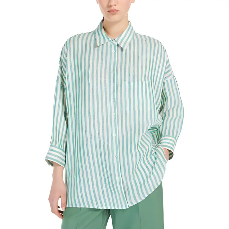 WEEKEND MaxMara Arduino Collection Linen Canvas Shirt Shirt Women's Green-3