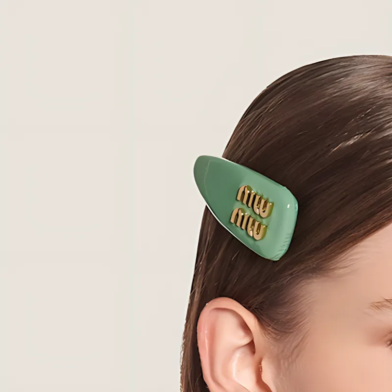 MIU MIU Leather Hair Clips Women's Green-2