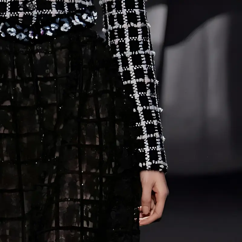 CHANEL Long-Sleeved Dresses Women's Black/White-3