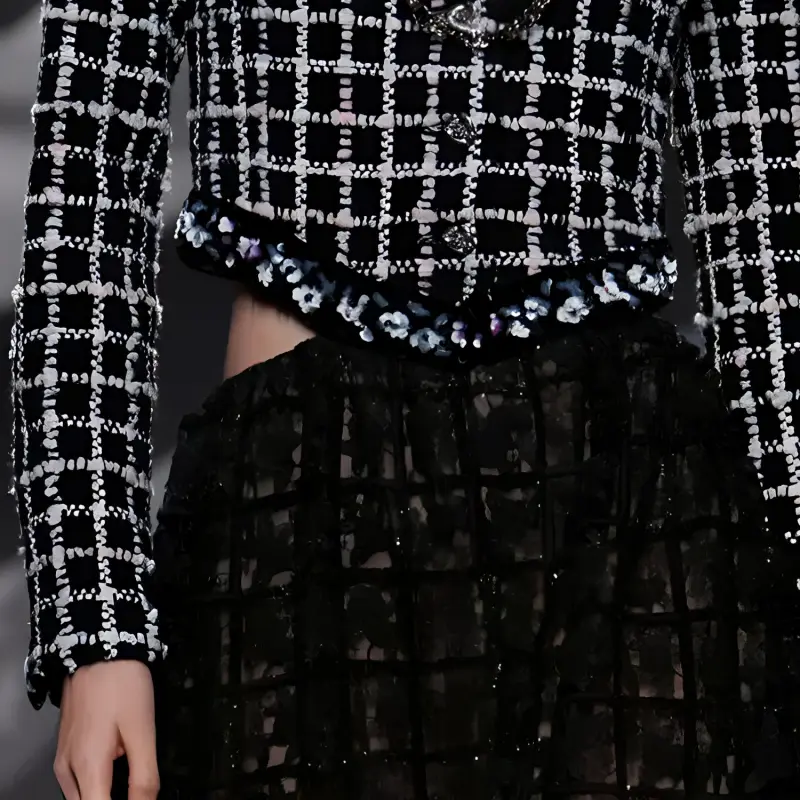CHANEL Long-Sleeved Dresses Women's Black/White-5