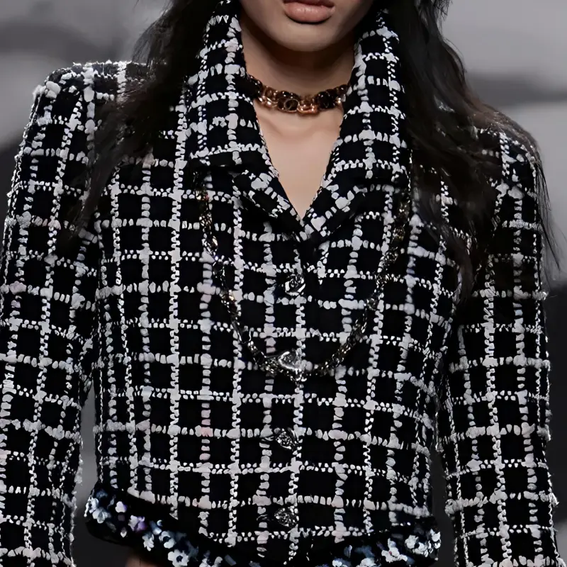 CHANEL Long-Sleeved Dresses Women's Black/White-2