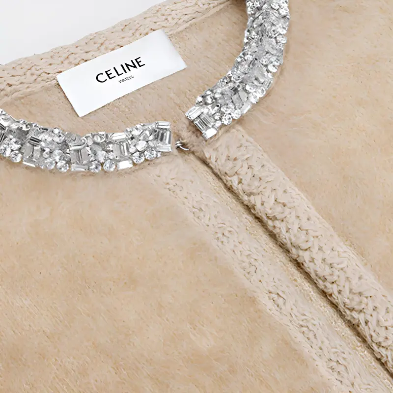 CELINE Embroidered Cardigan In Brushed Mohair-2