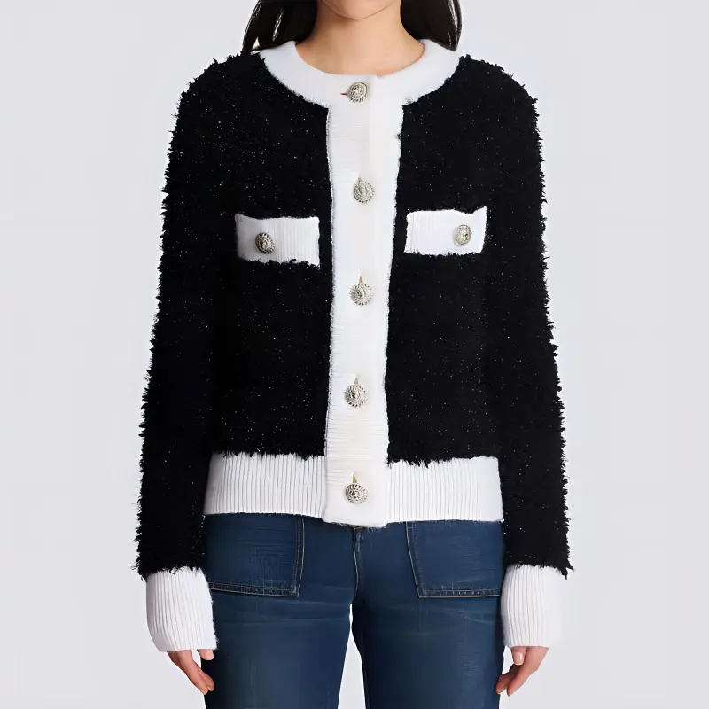 BALMAIN Glitter Detailed Contrasted Trim Cardigan-3