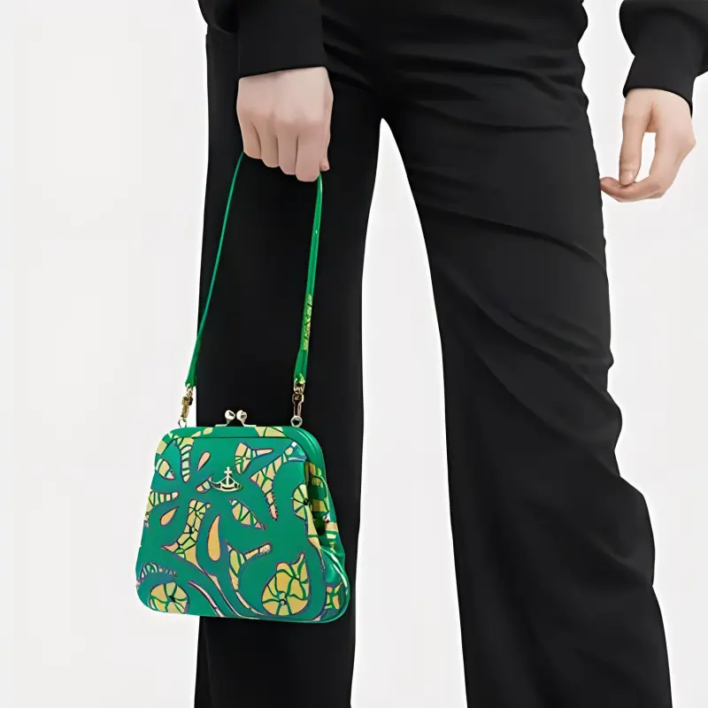 Vivienne Westwood Leather One Shoulder Clutch Women's Green/Yellow-4