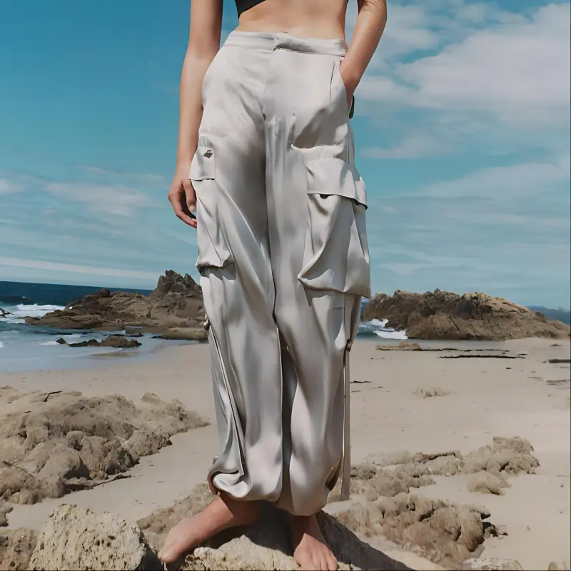 ZARA Cargo Pants Women's Silver-2