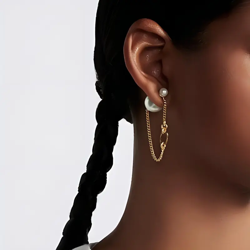DIOR Metal Resin Pearl Earrings Women's Gold-2