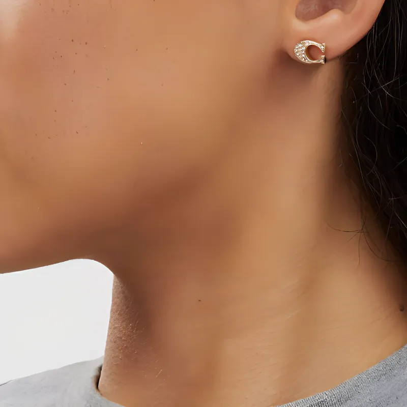 COACH Brass, Resin, Glass, Cubic Zirconia, Titanium Post Stud Earrings Women's Rose Gold-3