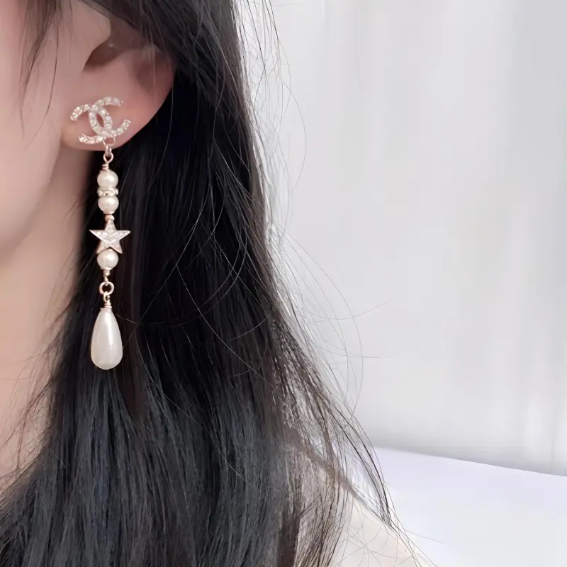 CHANEL Rhinestone Pearl Earrings Women's-1