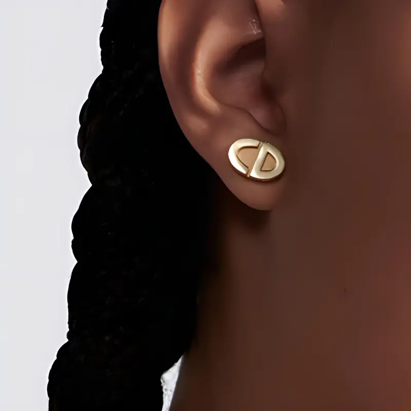 DIOR Metal Stud Earrings Women's Gold-3