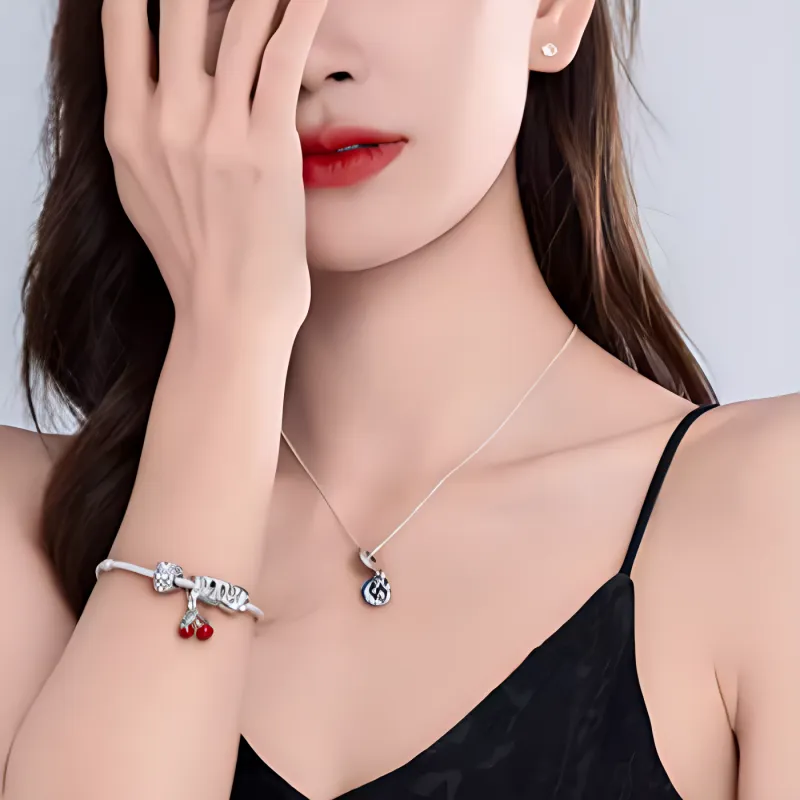 Pandora 925 Sterling Silver Synthetic Cubic Zirconia Glass Bracelets Women's Silver/Red-3