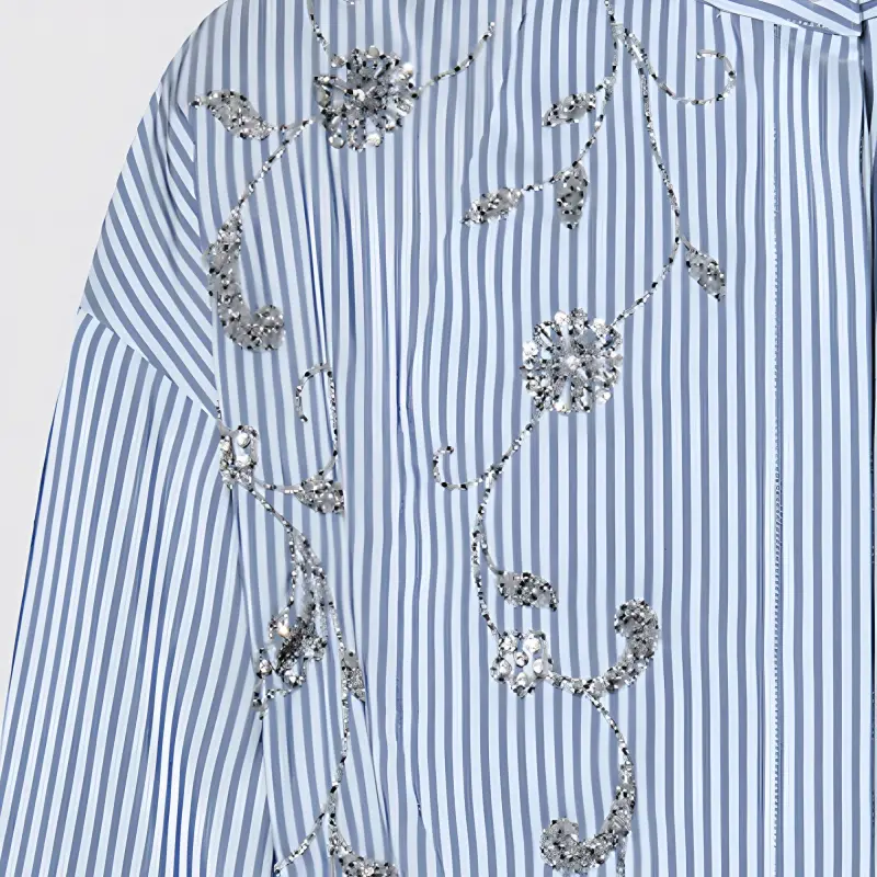 LOUIS VUITTON Bejeweled Floral Pinstripe Shirt Dress-3