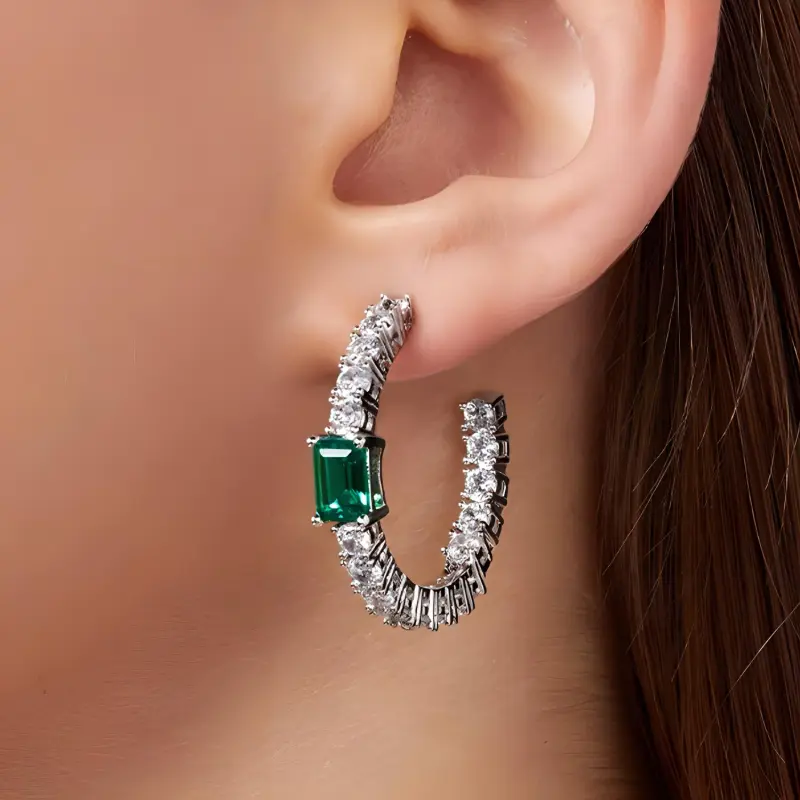 CHIARA FERRAGNI Brass Zircon Earrings Women's Green-1