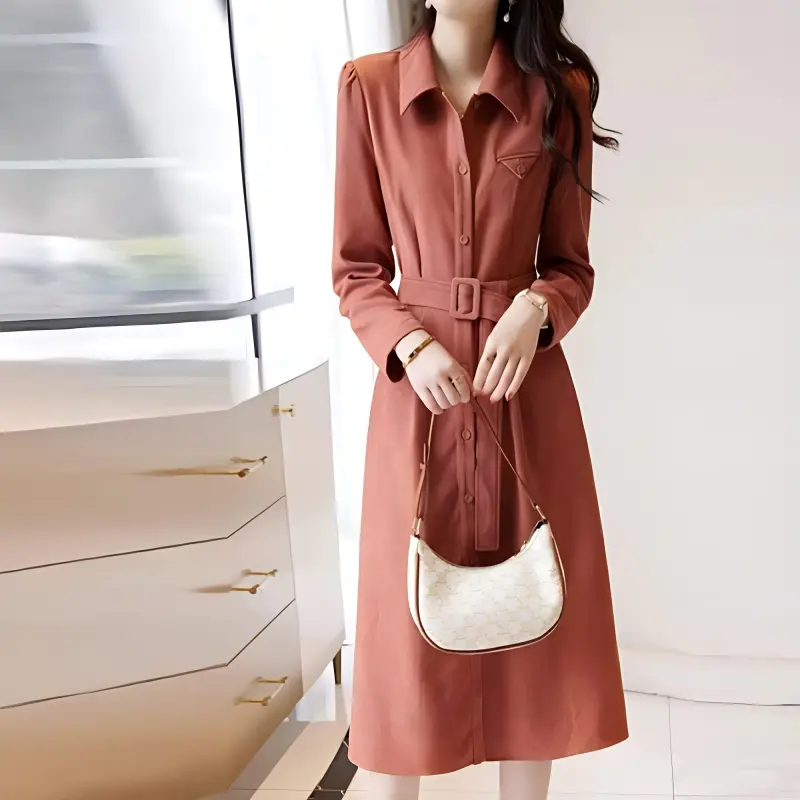 Mapping Long Sleeved Dresses Women's Leather Pink-1