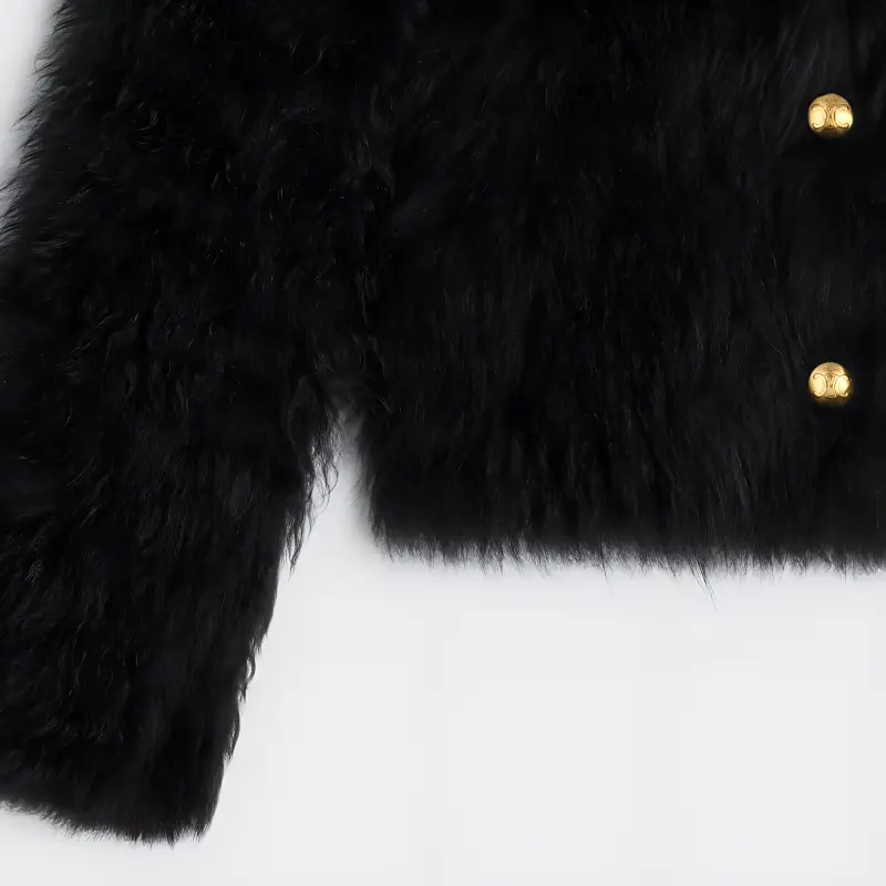 CELINE Velvet-feel Coat Women's Black-2