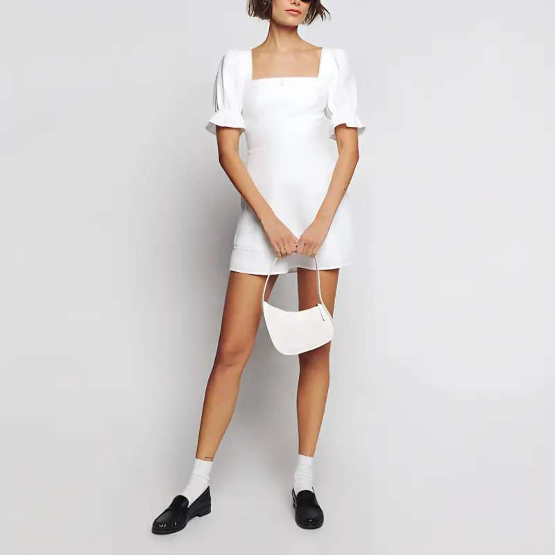 REFORMATION Evianna Linen Dress Short-Sleeved Dresses Women's White-1