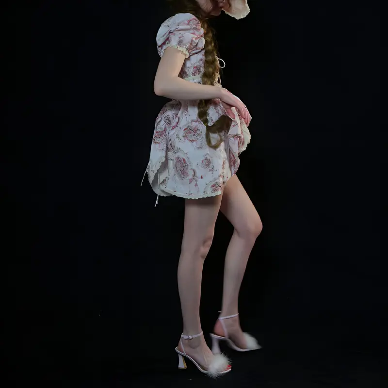 Selkie Collection Short Sleeved Dresses Women's Apricot Base With Heart Ribbon Print-2