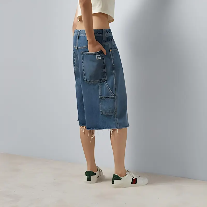 GUCCI Organic Denim Shorts With Crystal G 'Petroleum Blue'-2