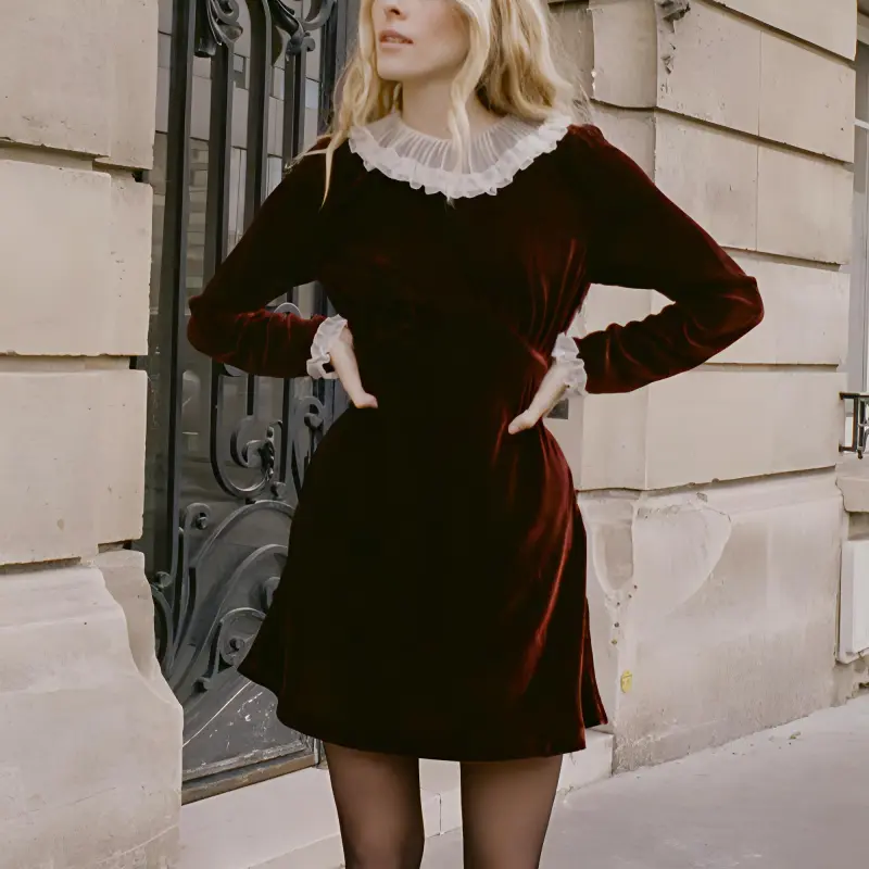 DOEN MELTIA DRESS Long-Sleeved Dresses Women's Grape Red-1