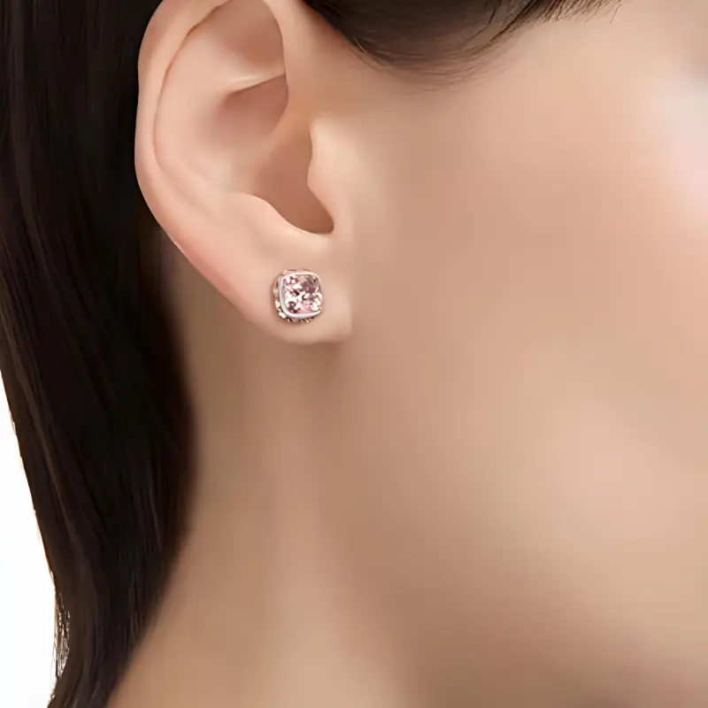 Swarovski Crystal Rhodium-plated Zirconia Stud Earrings Women's Pink-4