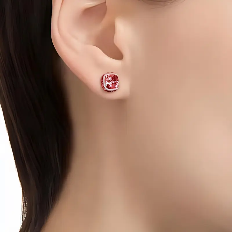 Swarovski Cubic Zirconia Rhodium-Plated Faux Crystal Stud Earrings Women's Red-4