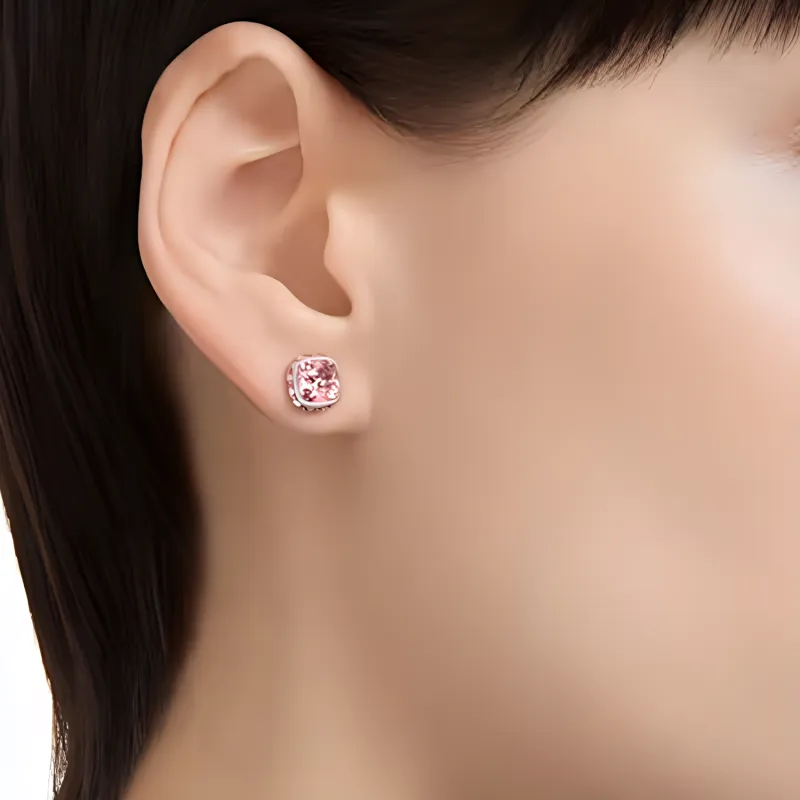 Swarovski Synthetic Cubic Zirconia Rhodium-Plated Faux Crystal Stud Earrings Women's Pink-4