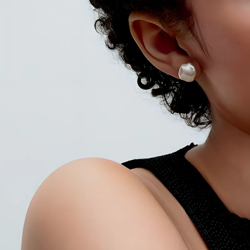 Pandora Gold Plated Copper Silver Alloy Pearl Stud Earrings Women's White-2
