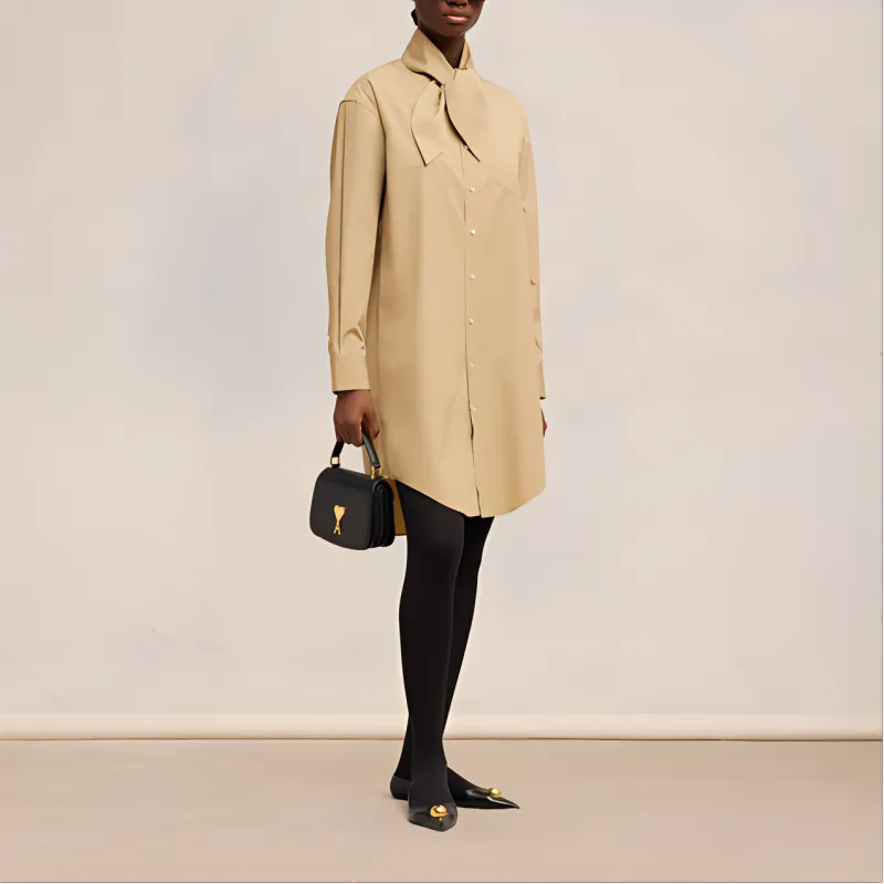 AMIPARIS Scarf collar Cotton Shirt Dress-3
