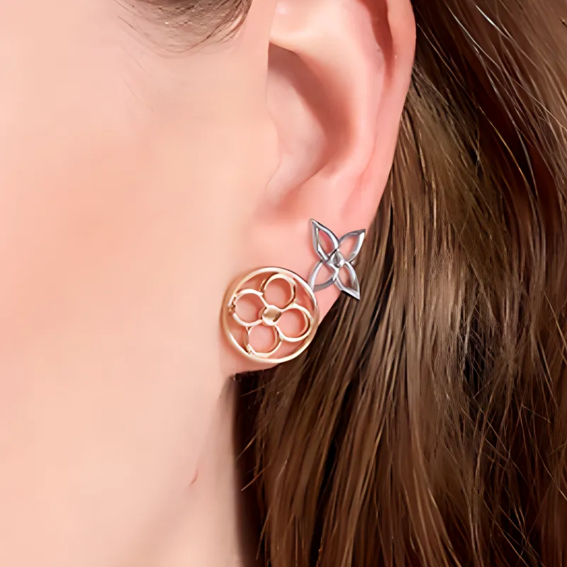 LOUIS VUITTON Metal Stud Earrings Women's Gold/Rose Gold/Silver-3