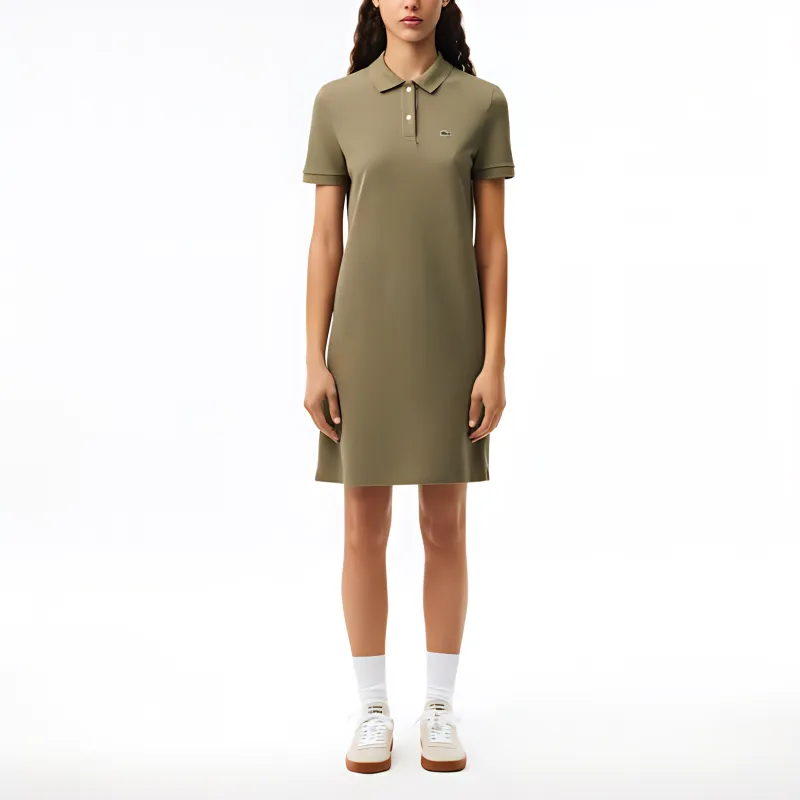 LACOSTE Short Sleeved Dress Women's Khaki Green-1