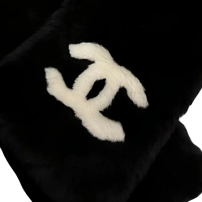 CHANEL Smooth Leather Knit Scarves Unisex Black-2
