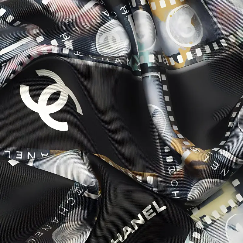 CHANEL Silk Scarves Unisex Black-2