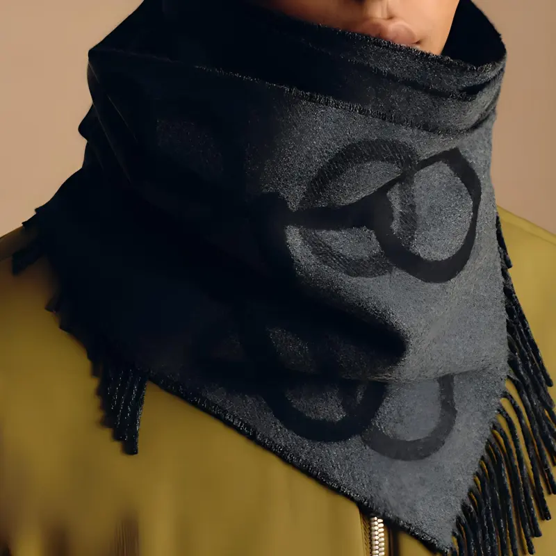 HERMES Cashmere Knit Scarves Men's Black/Gray-1