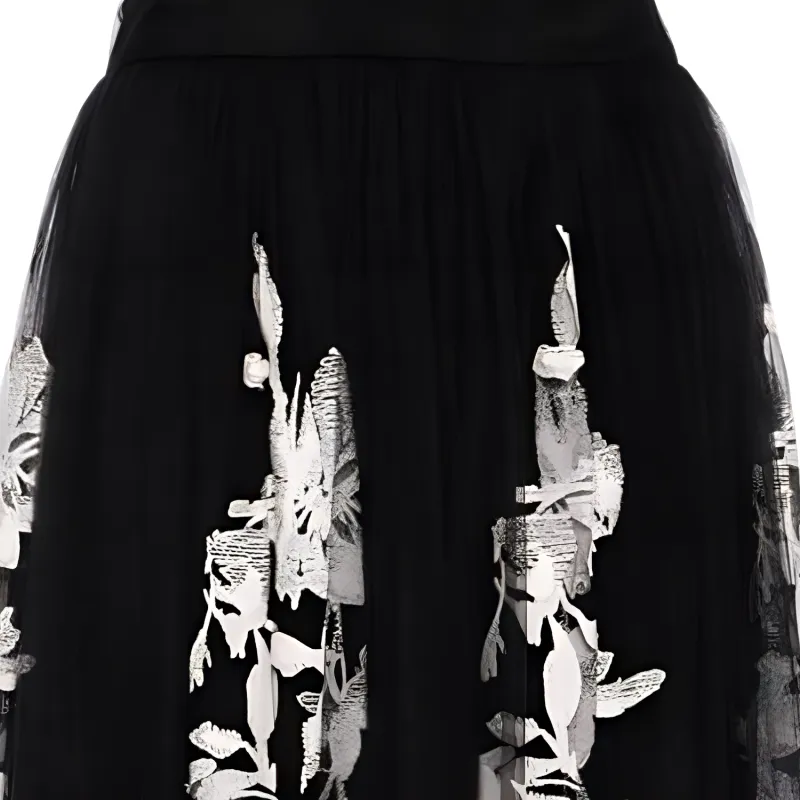 ELIE SAAB Floral Embroidered Tulle Midi Skirt-2