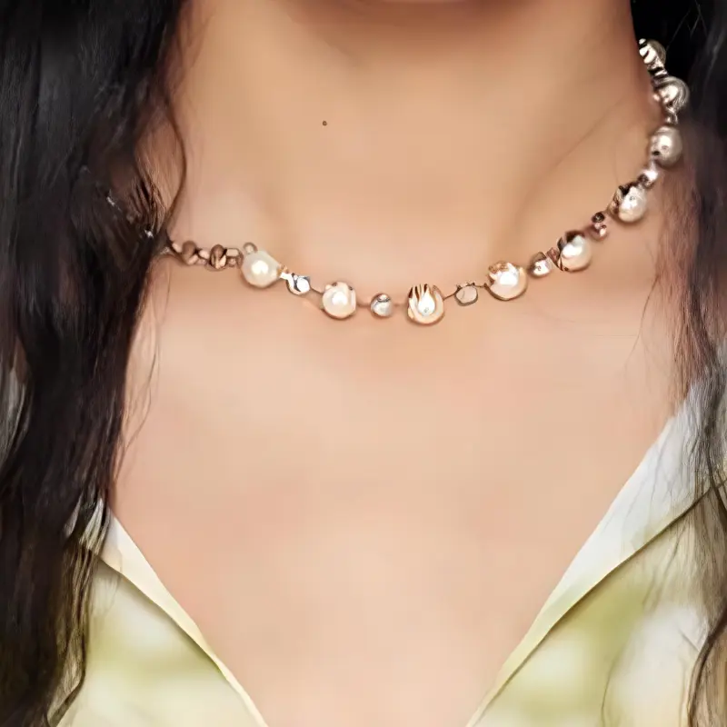 JUSTINE CLENQUET Brass Crystal Artificial Pearl Necklaces Women's Silver-2