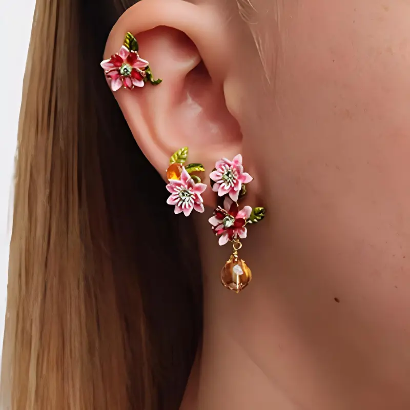 LES NEREIDES Gold Plated Stud Earrings Women's Pink-2