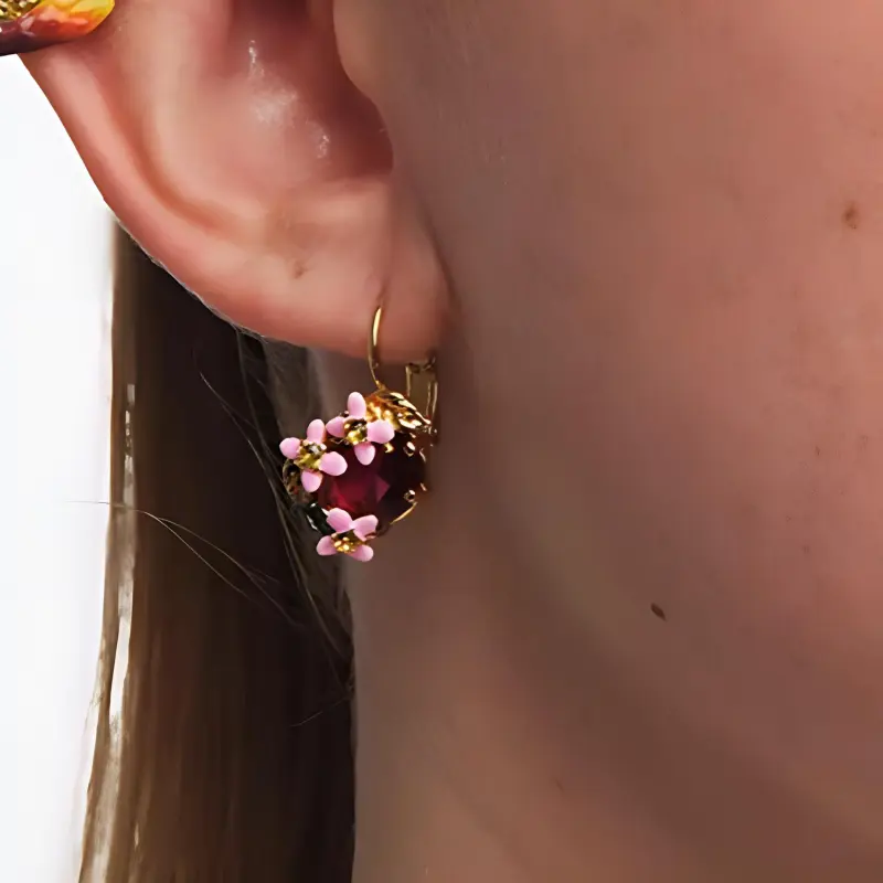 LES NEREIDES Gold Plated Clip On Earrings Women's Pink-2
