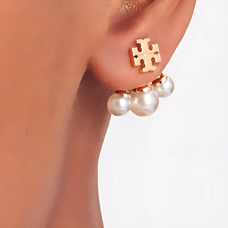 TORY BURCH Kira Pearl Front back Earrings-2