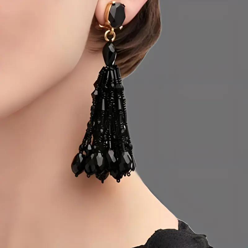 Oscar De La Renta Beaded Tassel Clip-on Earrings-2