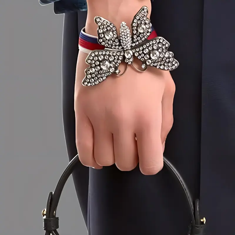 GUCCI Crystal, Alloy Metal, Webbing Bangles Women's Silver-2