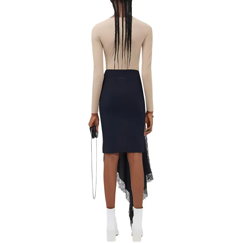 MM6 Maison Margiela Spliced Lace trim Midi Skirt-4