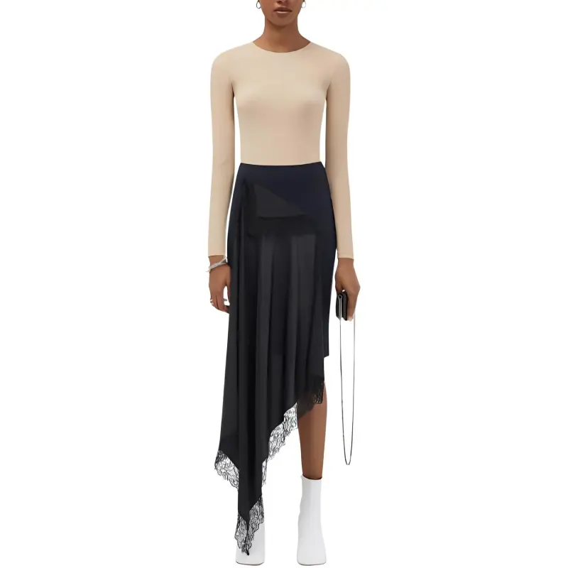 MM6 Maison Margiela Spliced Lace trim Midi Skirt-2