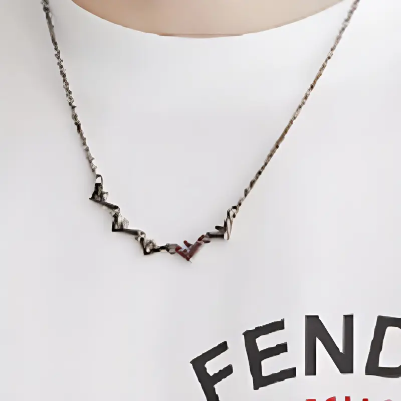 FENDI Brass Artificial Crystal Metal Necklaces Men's Ruthenium Purple-2