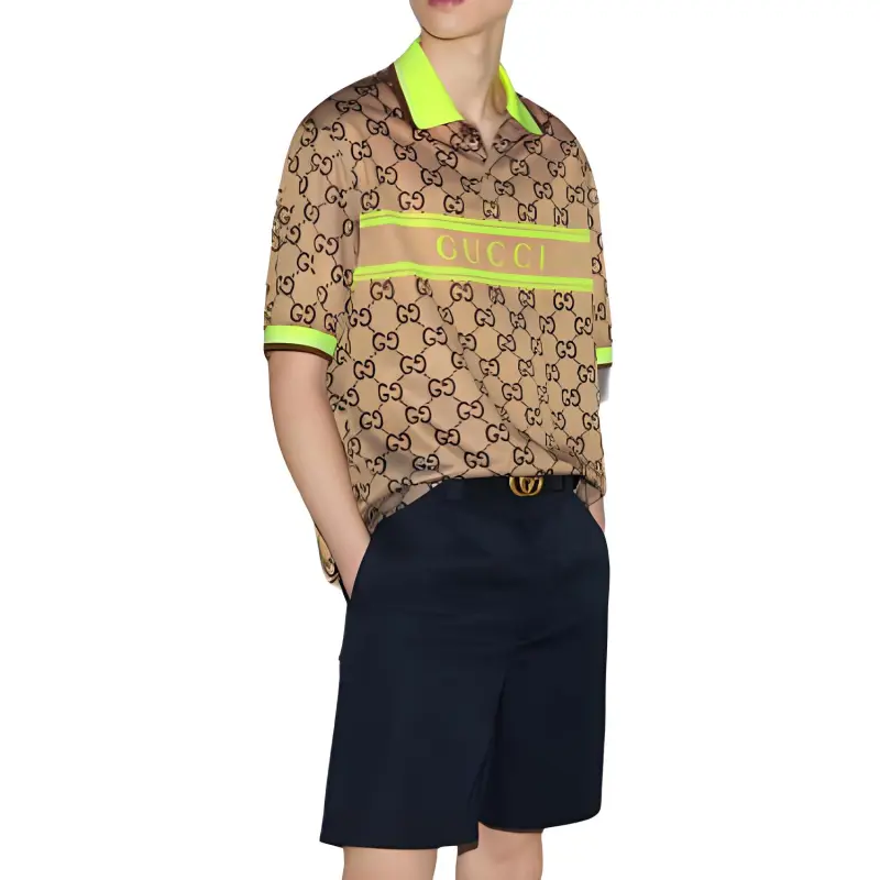 GUCCI Polyester Mesh Gg Print Polo-4