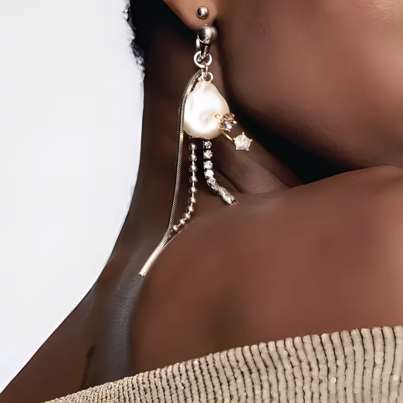 ZARA Artificial Pearl Plastic Zinc Brass Steel Glass Metal Earrings Women's Silver-2