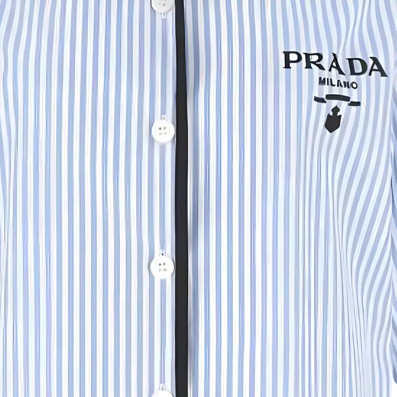 PRADA Striped Bowling T Shirt White/Blue-5