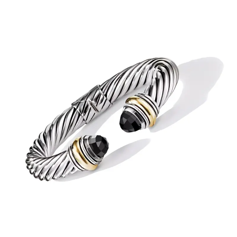 David Yurman 14kt Yellow Gold And Sterling Silver Cable Classics Color Onyx Bracelet-2