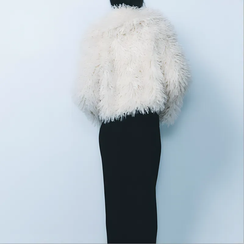 ZARA Velvet-feel Coat Women's Natural Color-3