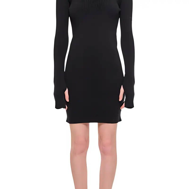 FENDI Long Sleeved Hooded Ribbed Knit Dress-5