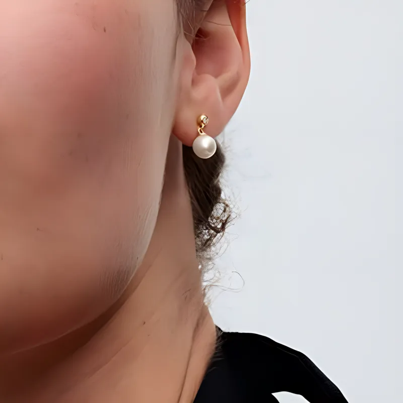 Pandora Freshwater Pearl Gemstone 14K Gold Cubic Zircon 14K Gold Plated Earrings Women's White-1